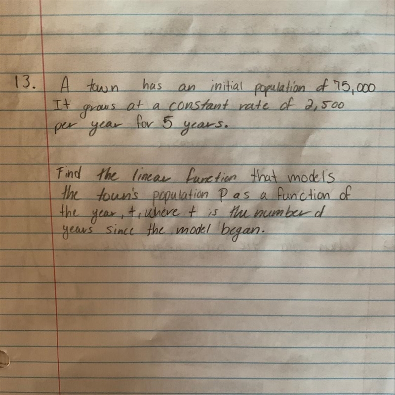 Find the linear function that models the town’s population P as a function of the-example-1