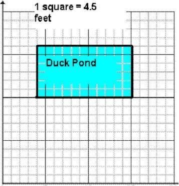 Use the scale drawing below to determine how wide the duck pond is. A. 9 feet B. 18 feet-example-1