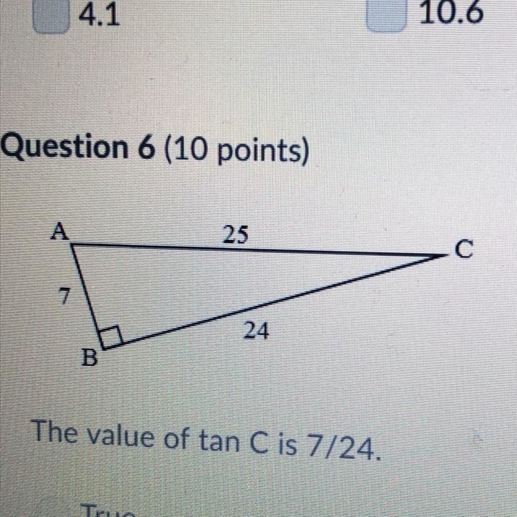 The vaule of tan c is 7/24. True or false-example-1