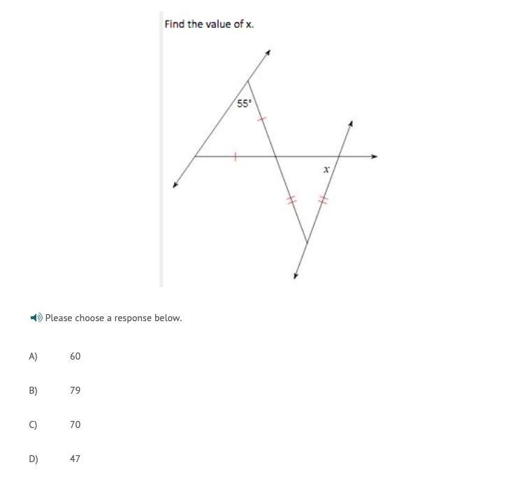 Please choose a response below. A) 60 B) 79 C) 70 D) 47-example-1