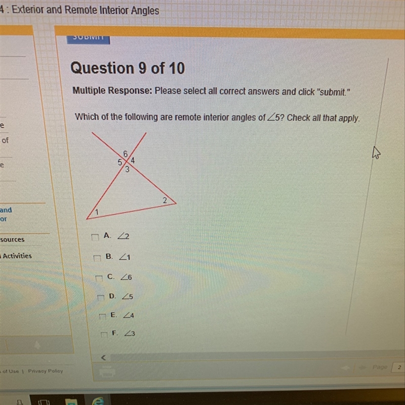 Which of the following are exterior angles? Check all that apply.-example-1