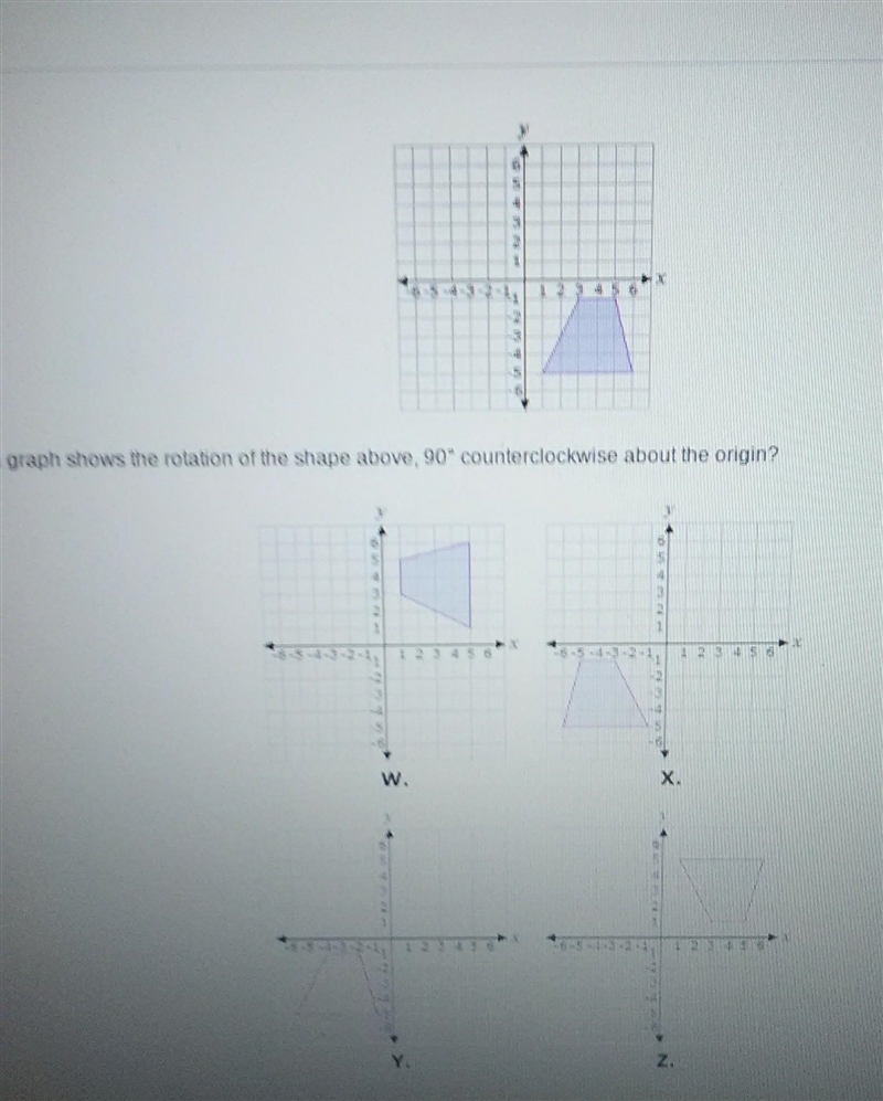 Which graph shows the rotation of the shape above, 90° counterclockwise about the-example-1