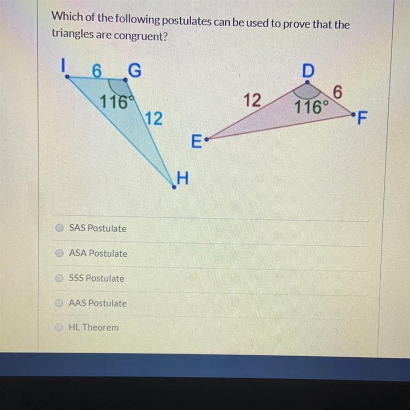 Which of the following postulates can be used to prove that triangles are congruent-example-1