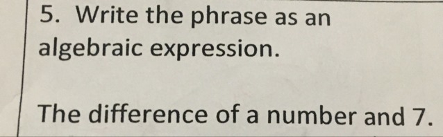 Write the phrase as an algebraic expression expression is the difference of a number-example-1