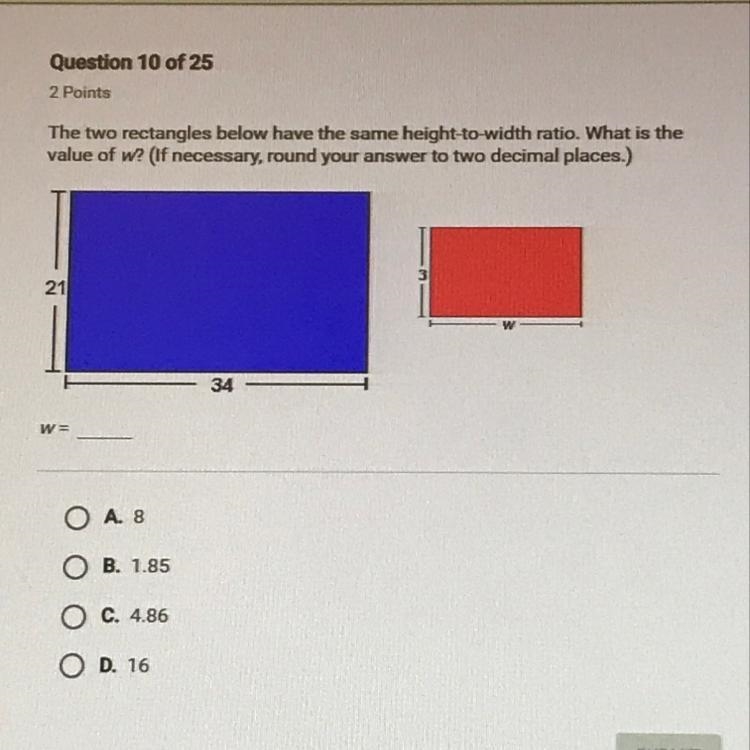 The two rectangles below have the same height-to-width ratio. What is the value of-example-1