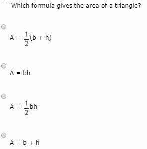 Which formula gives the area of a triangle?-example-1