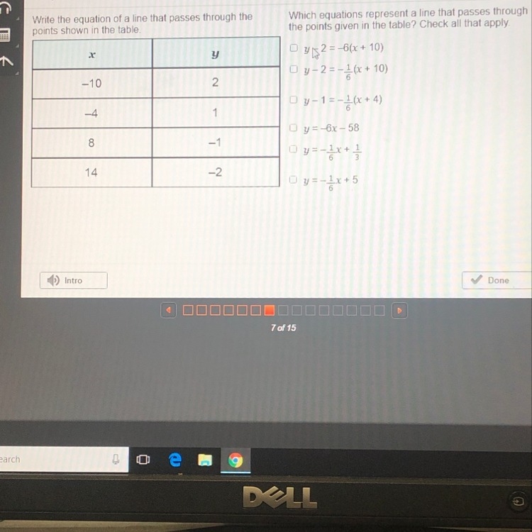 Which equations represent a line that passes through points given the table-example-1