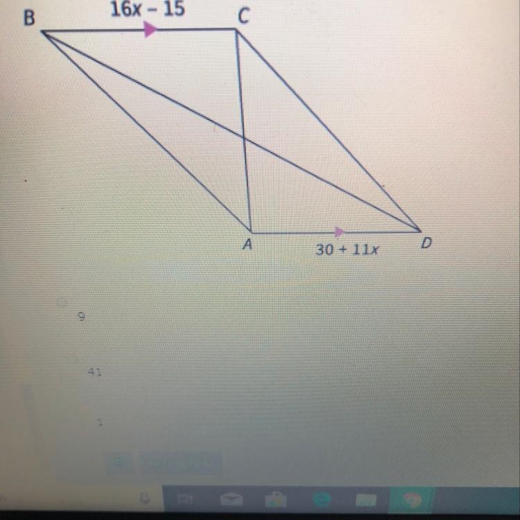 What is the value of x? A) 9 B) 41 C) 1 D) 3-example-1