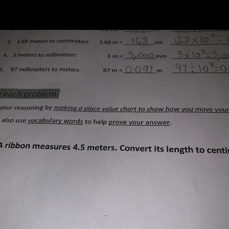 A ribbon measures 4.5 meters convert its length to centimeters .-example-1