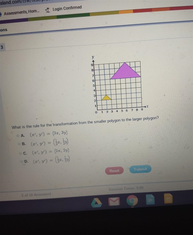 What is the rule for the transformation from the smaller polygon to the larger polygon-example-1