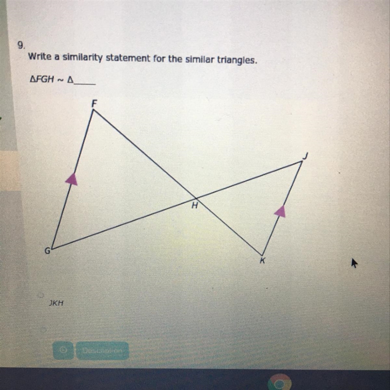 Write a similarity statement for the similar triangles. JKH JHK HJK KJH-example-1