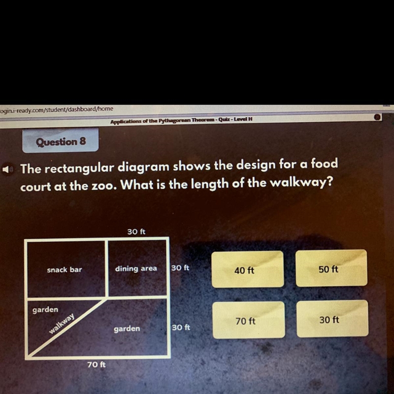 The rectangular diagram shows the design for a food court at the zoo.what is the length-example-1