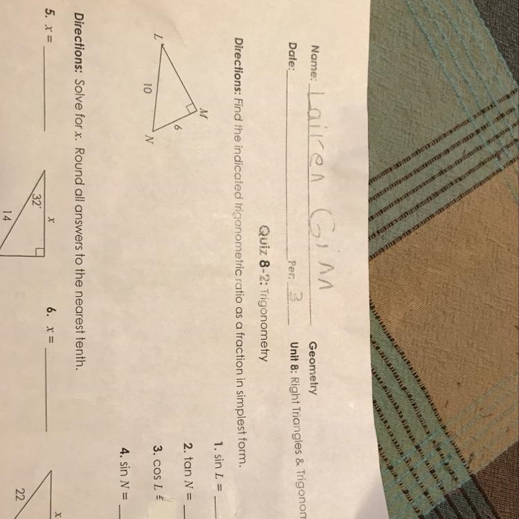 Number one solve sin l and tan n cos l and sin n-example-1