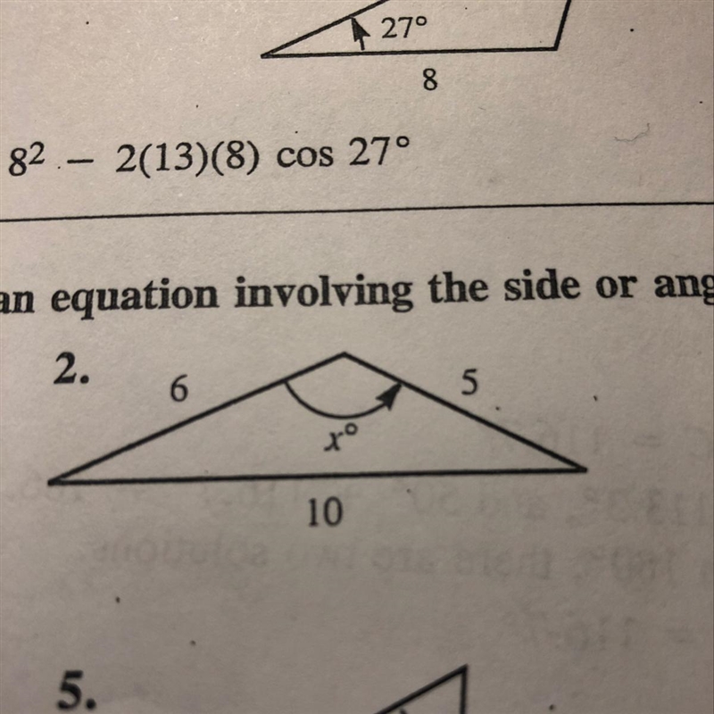 ASAP I need help with Law of cosines how the heck do you find the degree for #2-example-1