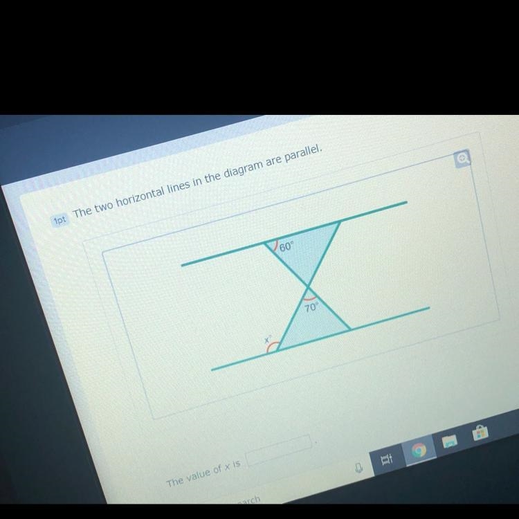 The two horizontal lines in the diagram are parallel. The value of x is?-example-1