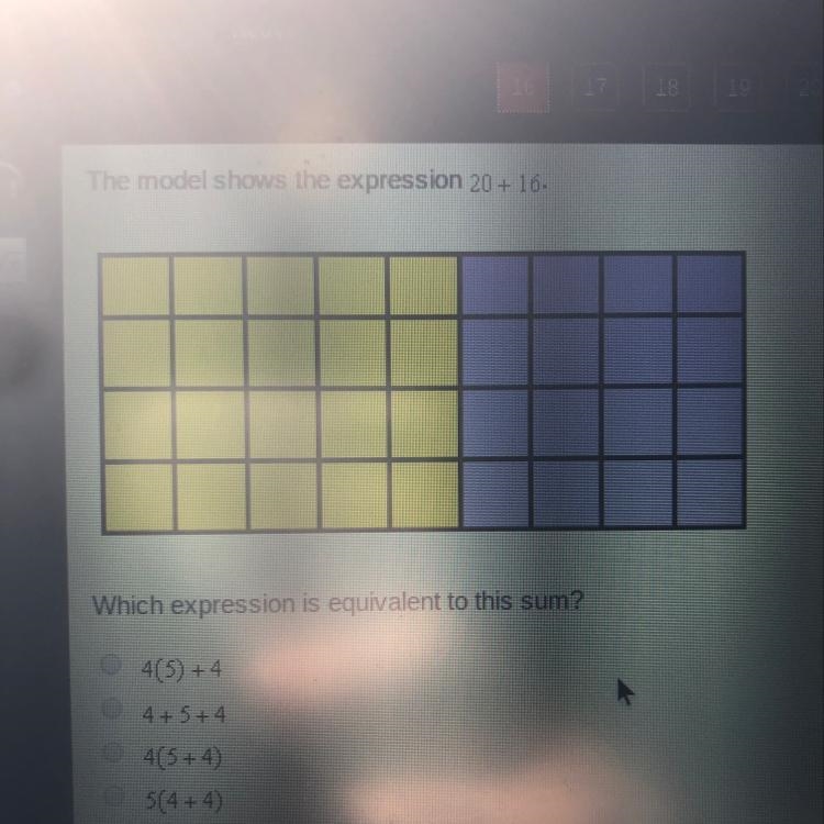 The model shows the expression 20 + 16. Which expression is equivalent to this sum-example-1