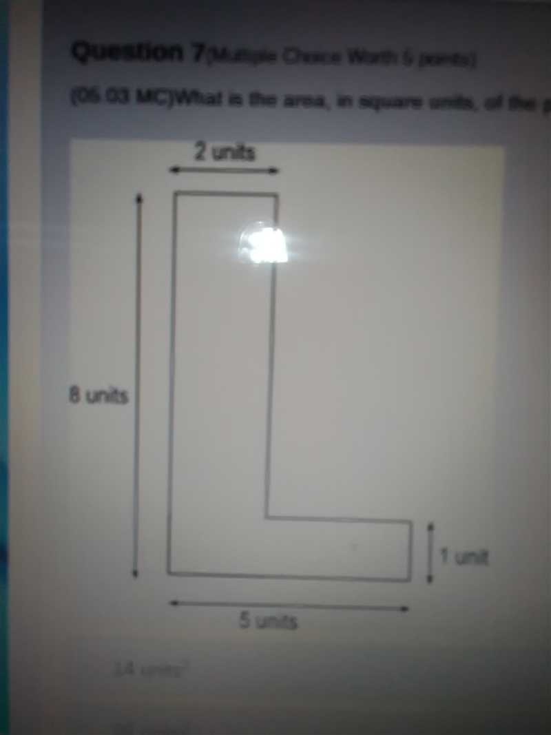 What is the area, in square units, of the polygon shown here? A. 14 units^2 B. 16 units-example-1