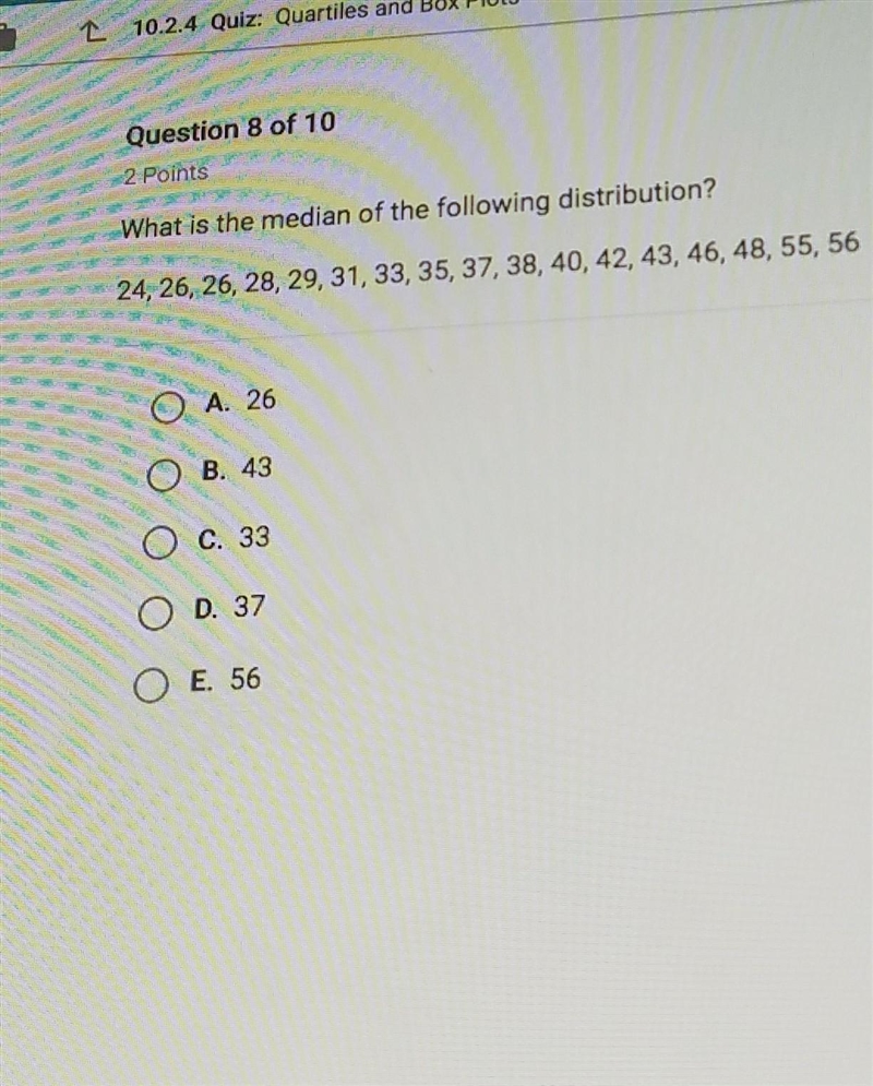 What is the median of the following distribution?​-example-1