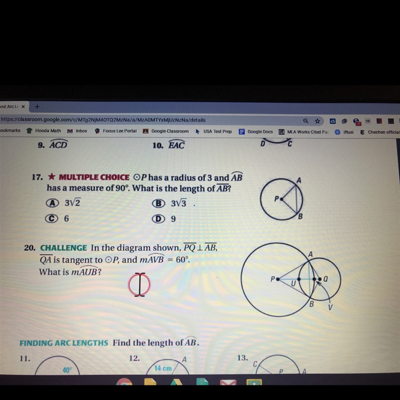 Arc measures and arc lengths , could you show work also-example-1