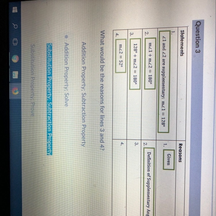 What would be the reasons for lines 3 and 4? A. Addition property; subtraction property-example-1