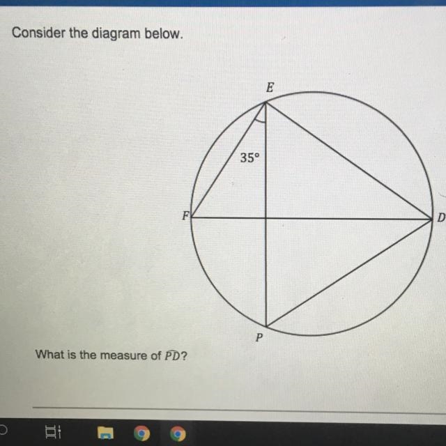 Consider the diagram in the picture provided. What is the measure of arc PD? (A) 35 degrees-example-1