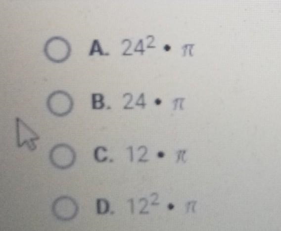 If a circle has a diameter of 24 inches, which expression gives its area in square-example-1