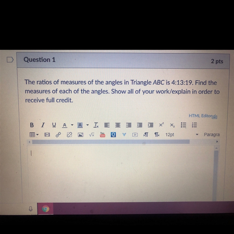 Triangle ABC is 4:13:19 Find the measure of the angles-example-1