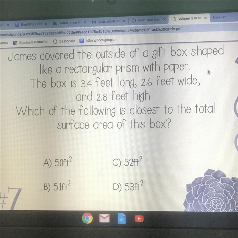 Which of the following is the closest to the total surface area of the this box?-example-1