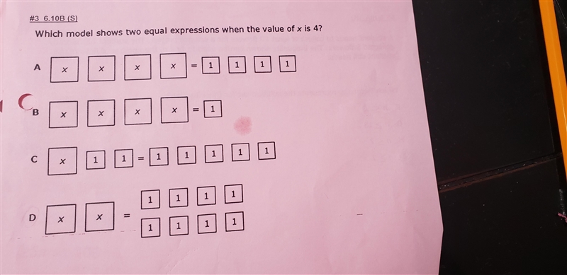 Which model shows two equal expressions when the value of x is 4?-example-1