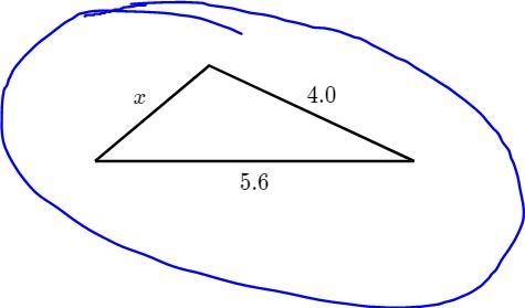 What is the range of possible sizes for side x?-example-1