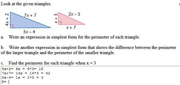 Question below, I already did half of it but I can't get the perimeter? a= 18 b= 3 c-example-1