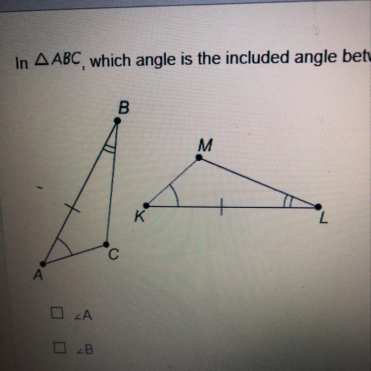 In △ABC, which angle is the included angle between AB and BC ?-example-1