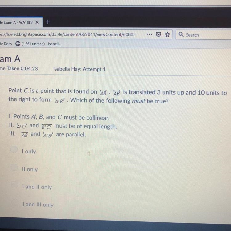 Point C, is a point that is found on AB. AB is translated 3 units up and 10 units-example-1