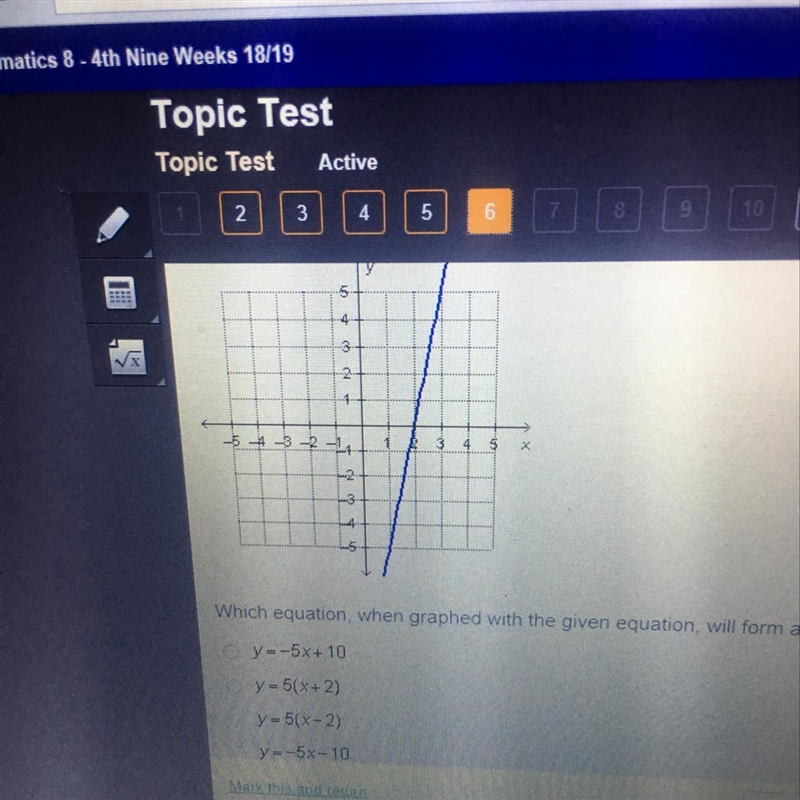 The graphed line shown below is y=5x-10-example-1