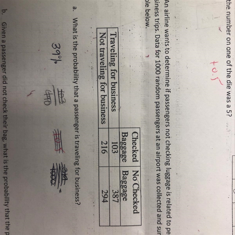 Help me guys .... 1.What is the probability that a passenger is traveling for business-example-1