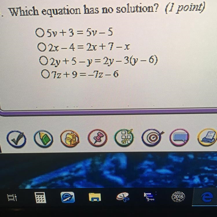 Which equation has no solution?-example-1