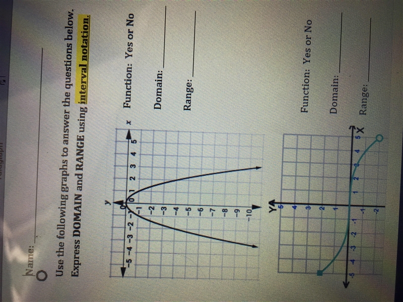 ASAP DUE SOON Use the following graphs to answer the question below . Express Domain-example-2