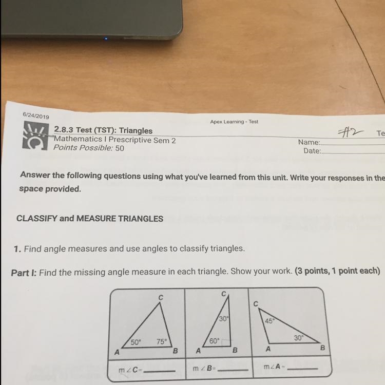 Find angle measures and use angles to classify triangles.-example-1