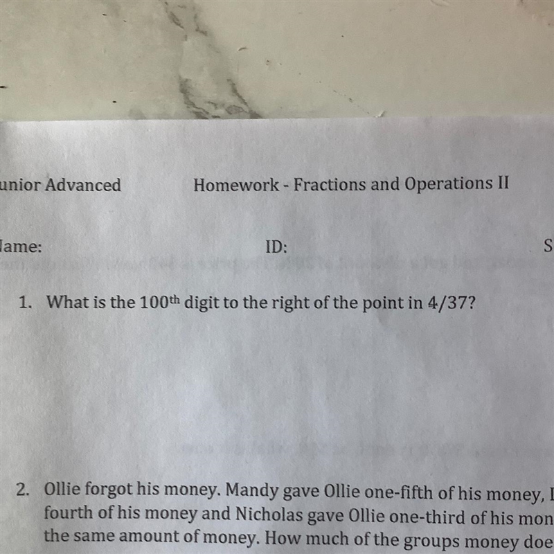 What is the 100th digit to the right of the point in 4/37-example-1