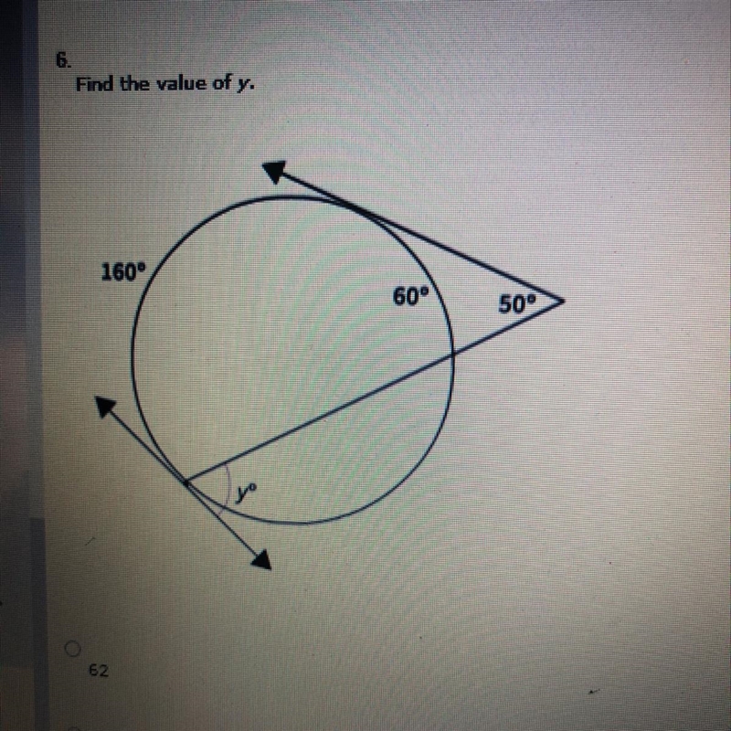 Find the value of y. Answer options: 62, 66, 70, 74-example-1