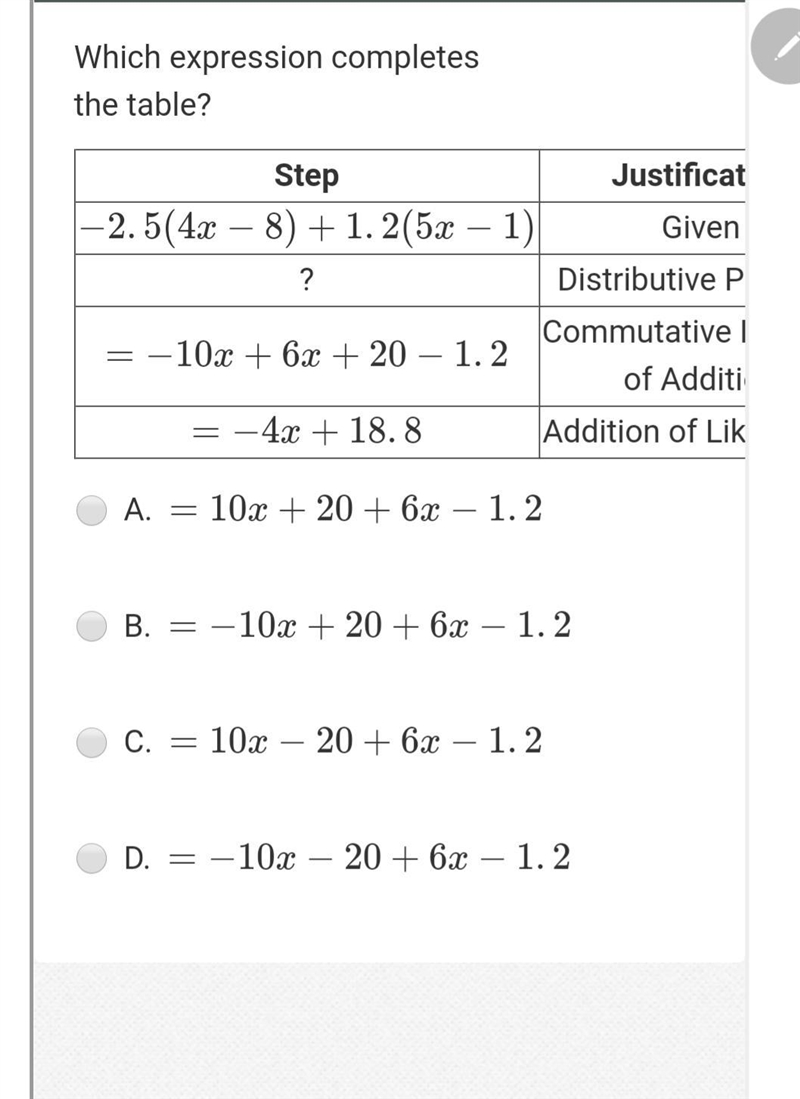 Which expression completes the table?-example-1