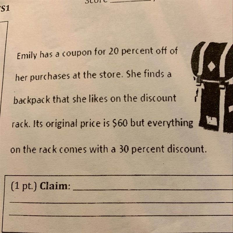 How much will Emily pay for the backpack after the discounts?-example-1