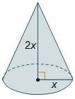 The height of a cone is twice the radius of its base. What expression represents the-example-1