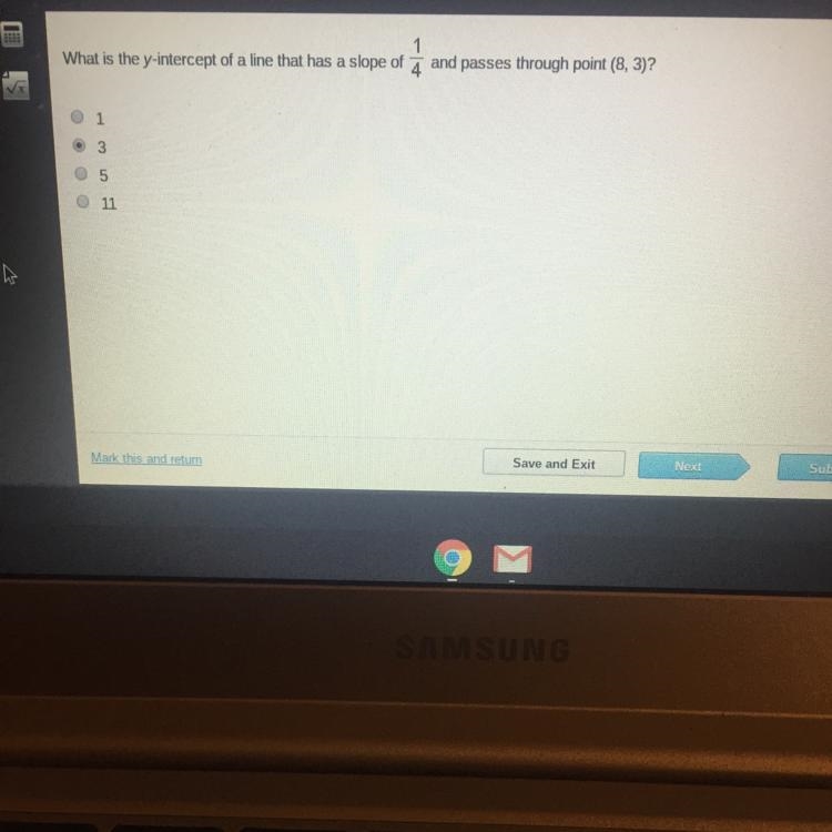 Help me pweasee. What is the y-intercept of a line that has a slope of ī and passes-example-1