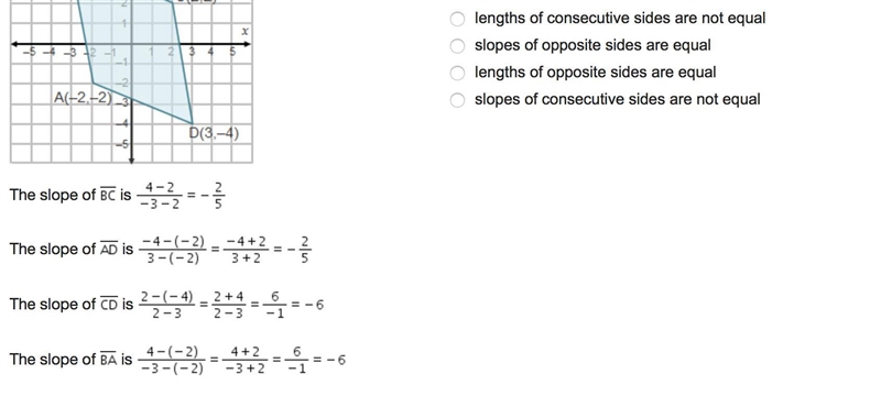 Complete the proof to show that ABCD is a parallelogram. On a coordinate plane, quadrilateral-example-2