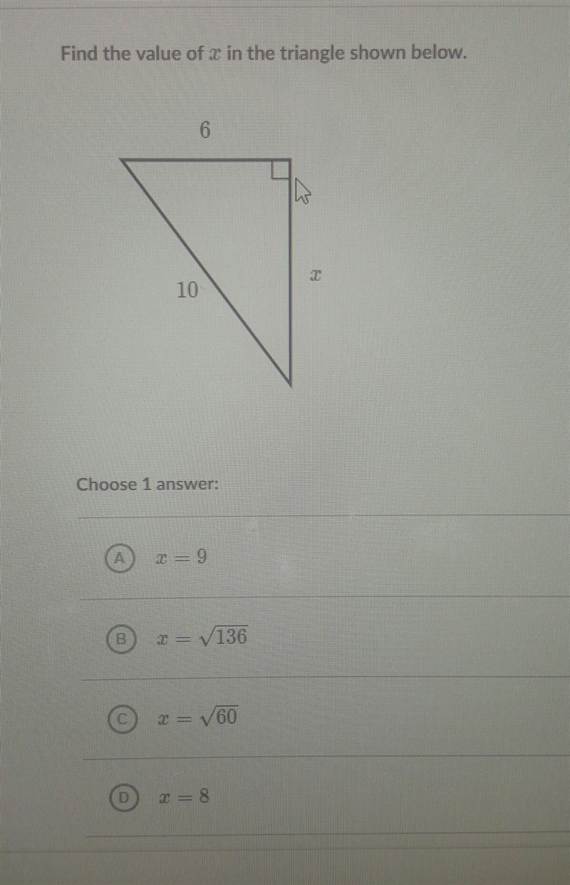 Find the value of x in the triangle shown below.​-example-1