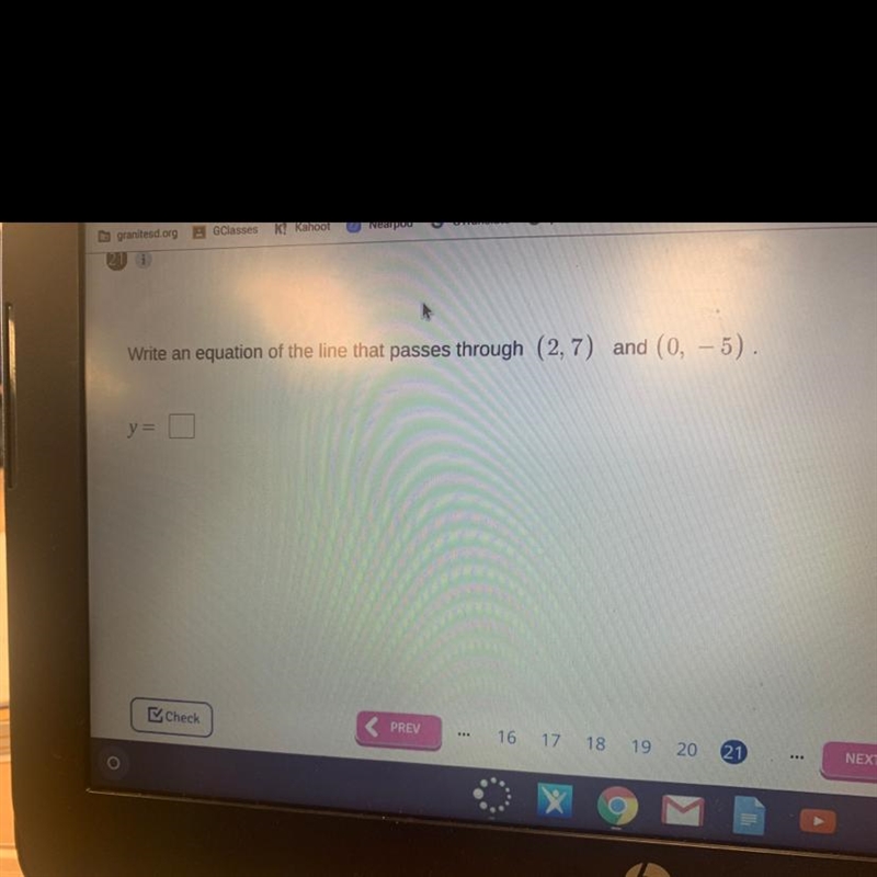 Write an equation of the line that passes through(2,7) and (0,-5)-example-1