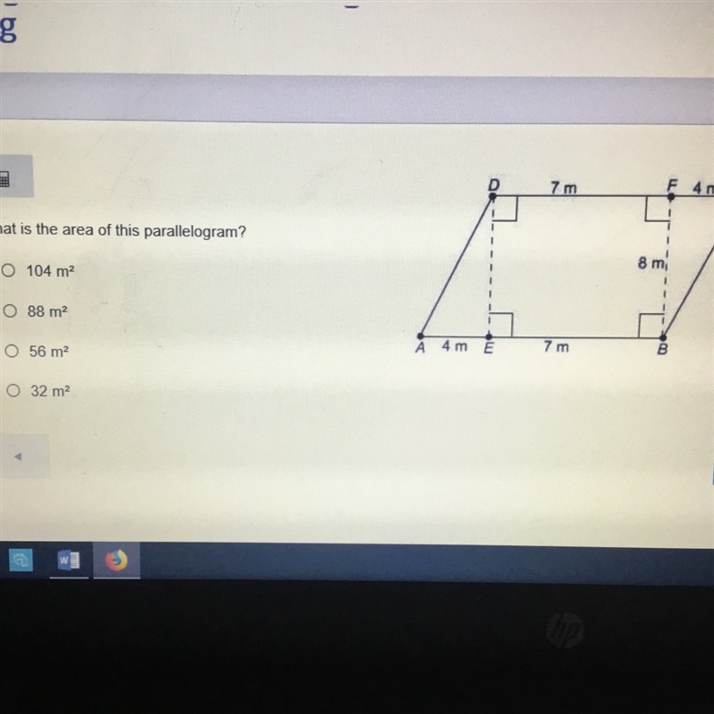 What is the area of the parallegram? -104m -88m -56 -32-example-1