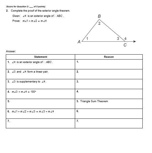 2. Complete the proof of the exterior angle theorem-example-1