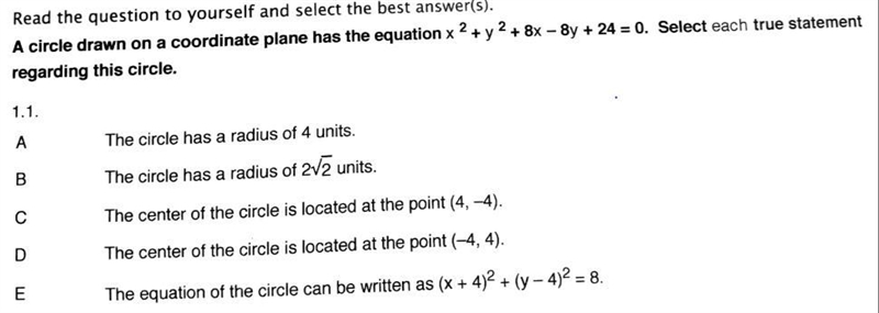 This is a question the equation of a circle. Please explain your answer. Picture provided-example-1